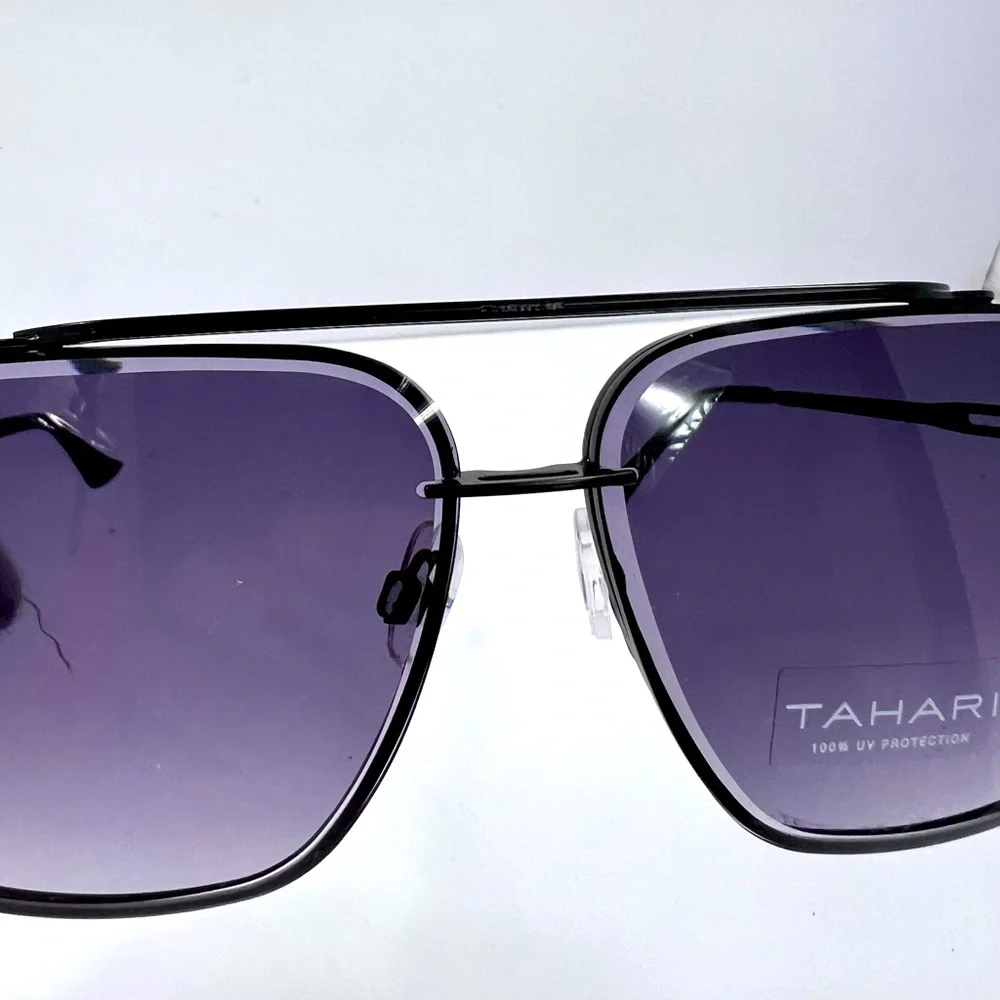 ⭐️TAHARI💯MENS MATT BLACK METAL SUNGLASSES, UNIQUE LENSES & FADING PURPLE COLOR